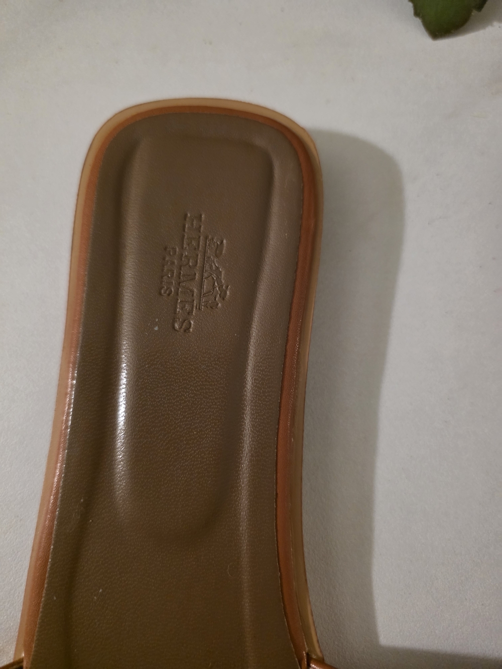 Hermes Tan Brown Oran Leather Slide Sandals - Picture 3 of 4